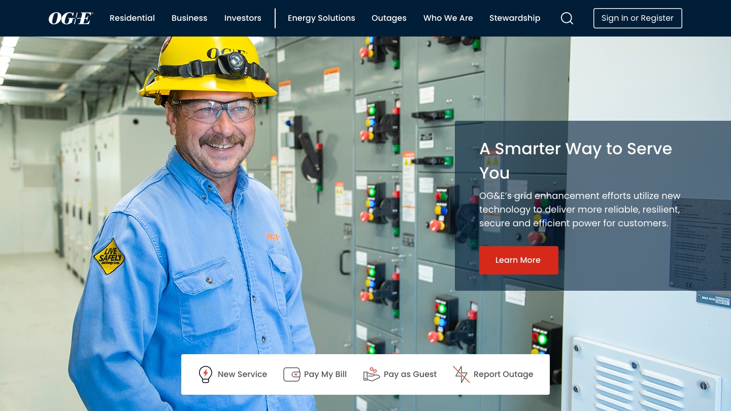 Redesigned OG&E website homepage